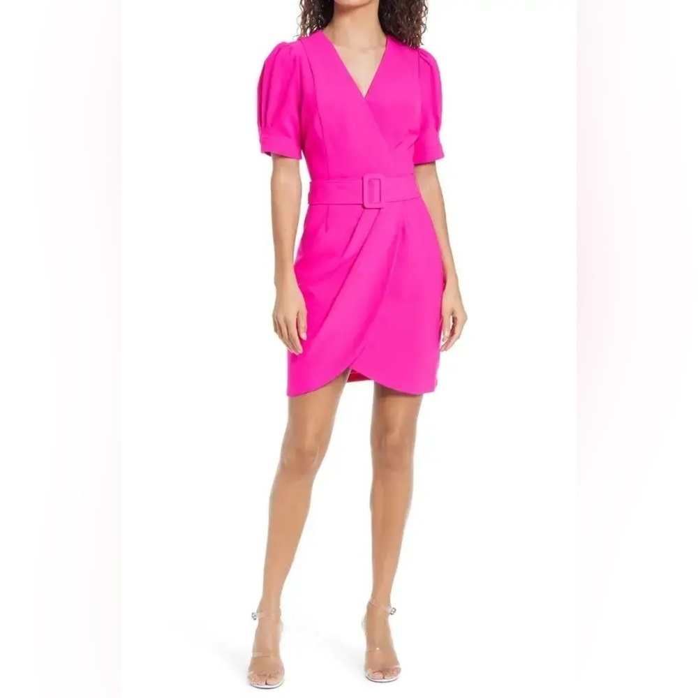 ADELYNRAE Tony Minidress Fuchsia Mini Wrap Dress Women’s puff sleeve Size Small
